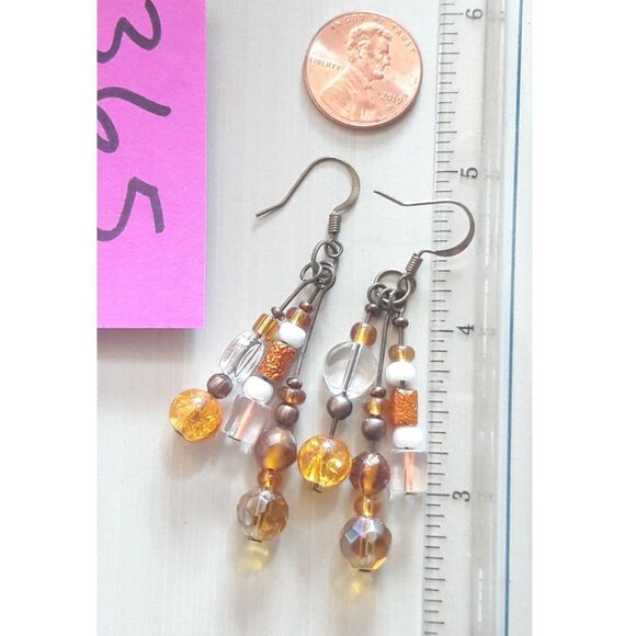 artisan earrings 365#mfs Fringe dangles golden yellows & orangey crackle glass m - Picture 4 of 5